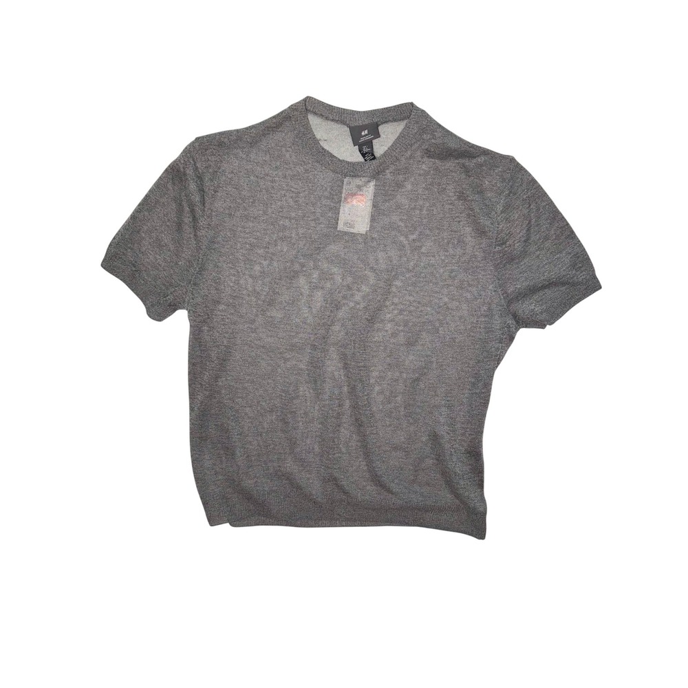 H&M Regular Fit Short Sleeve Sheer Knit Sweater Grey‎ Mens Large NWT